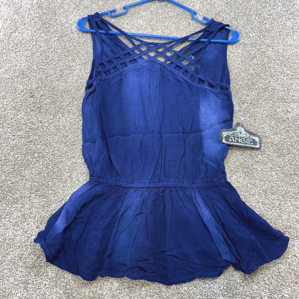 Angie Womens XS Blue Tie Dye Lattice Back Peplum Boho Tank Top NEW Festival